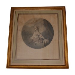 Gravure sous verre, “Sophia” avec cadre en bois doré. 19ème …