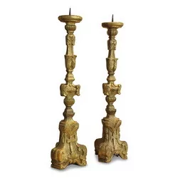 Paar Fackeliere aus vergoldetem Holz. 20. Jahrhundert