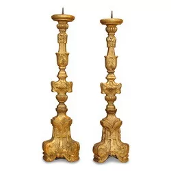 Pair of gilded wood torchiere. 20th century