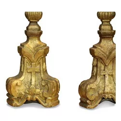 Pair of gilded wood torchiere. 20th century