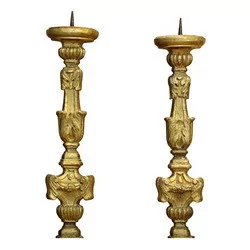 Paar Fackeliere aus vergoldetem Holz. 20. Jahrhundert