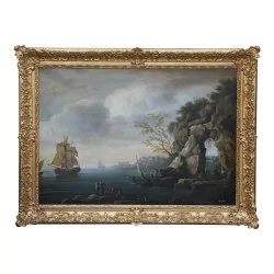 Paire de tableaux “Marine avec personnage”, huile sur toile …