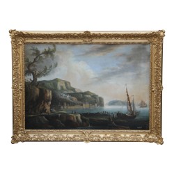 Paire de tableaux “Marine avec personnage”, huile sur toile …