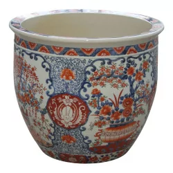 Cache-pot en porcelaine "Imari Japan" avec décors colorés.