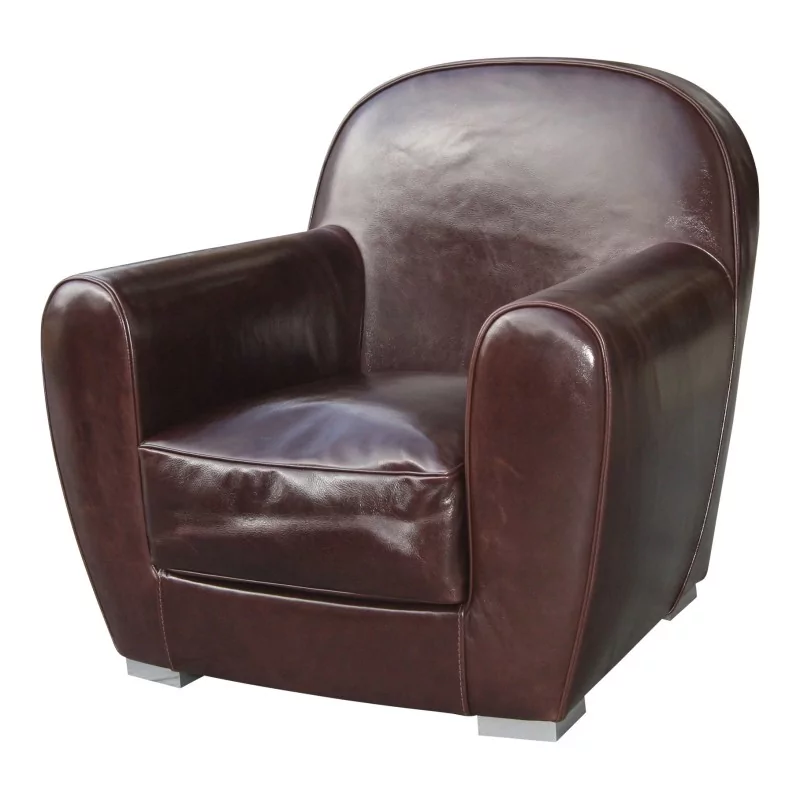 Club armchair Amburgo Baby model covered in brown leather … - Moinat - Armchairs