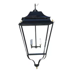 black wrought iron lantern with golden flame, 4 lights, …