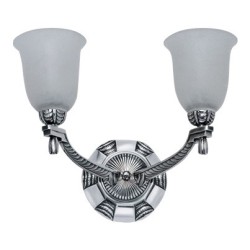 Applique Art Déco en bonze argenté avec  2 lumières en albâtre