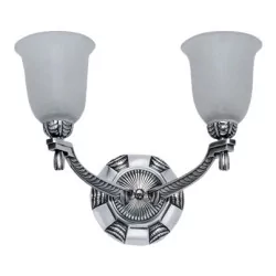 настенный светильник в стиле ар-деко из серебристого бонза с 2 алебастровыми светильниками