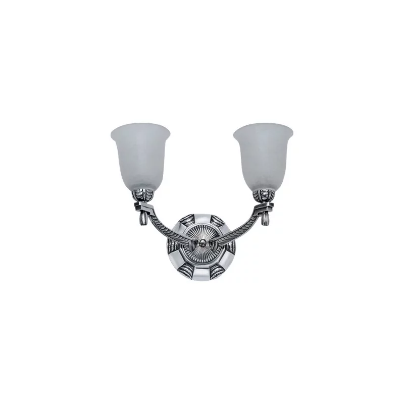 Art-Deco-Wandlampe in Silberbronze mit 2 Alabasterlichtern - Moinat - Wandleuchter
