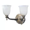 Art Deco wall lamp in silver bonze with 2 alabaster lights - Moinat - Wall lights, Sconces