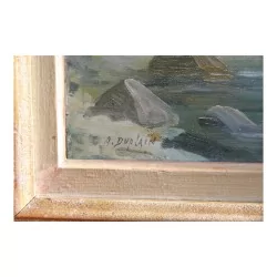 幅画，布面油画，带框“湖景 - 里维埃拉......