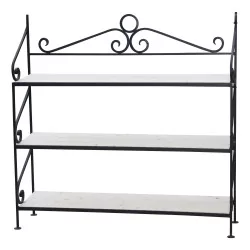 Shelf with 3 shelves in black painted wrought iron and wooden shelves...