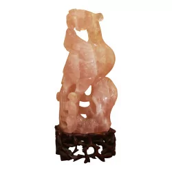 Statuette “Phoenix” sur socle en bois sculpté, en pierre de …