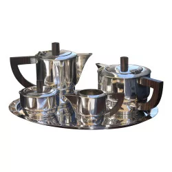 Art Deco 5-teiliges Kaffee- und Teeservice mit Metalltablett