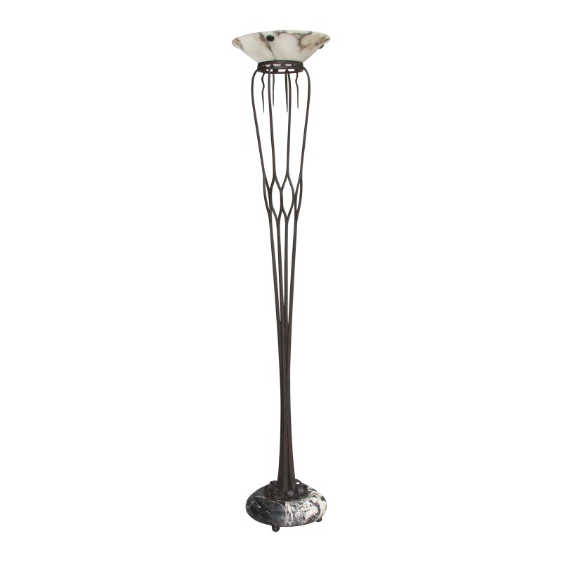 Art-Deco-Skulptur, verwandelt in eine Taschenlampe mit Metallsockel - Moinat - Stehlampen Art-Deco-Skulptur, verwandelt in eine Taschenlampe mit Metallsockel - Moinat - Stehlampen