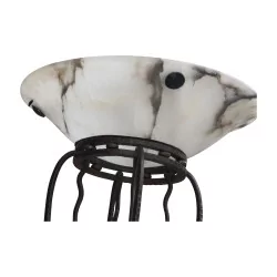 Lampadaire Art-déco avec piétement en fer forgé et socle en marbre noir et blanc