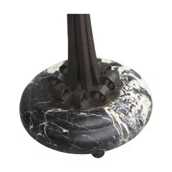 Lampadaire Art-déco avec piétement en fer forgé et socle en marbre noir et blanc