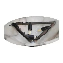 Lampadaire Art-déco avec piétement en fer forgé et socle en marbre noir et blanc