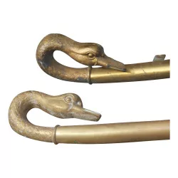 pair of gilt bronze swan neck curtain rods. 19th