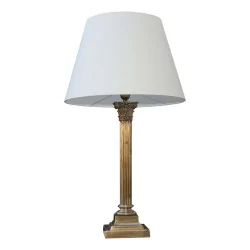 Golden brass column lamp with cardboard lampshade …