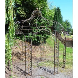 Hexagonal raw wrought iron gazebo.