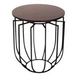 Round metal side table pedestal with marble top …