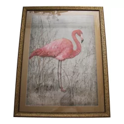 Pair of “Pink Flamingo” decorative paintings under glass with …