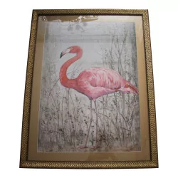 Paar dekorative Gemälde „Pink Flamingo“ unter Glas mit …