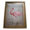 Pair of “Pink Flamingo” decorative paintings under glass with … - Moinat - Painting - Miscellaneous