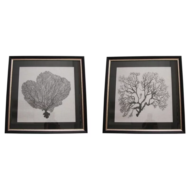 Paire tableaux décoratifs "Corail" en noir sur fond blanc, - Moinat - Tableaux - Divers Paire tableaux décoratifs "Corail" en noir sur fond blanc, - Moinat - Tableaux - Divers