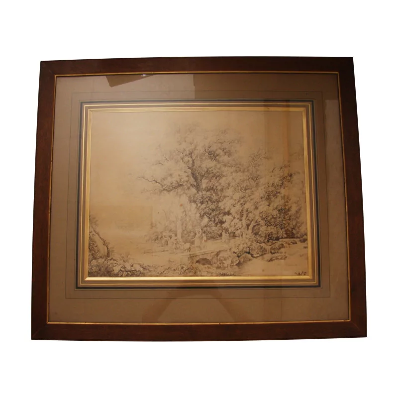 Glasgravur „Klassische Landschaft mit Ziegen und … - Moinat - VE2022/1
