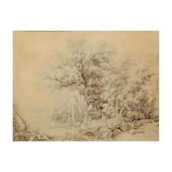 Glasgravur \"Klassische Landschaft mit Ziegen und