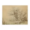 Glasgravur „Klassische Landschaft mit Ziegen und … - Moinat - VE2022/1