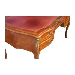 Bureau plat de style Louis XV à 5 tiroirs et 1 clé, écritoire …