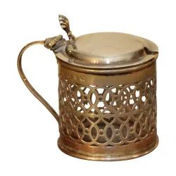 925 silver mustard pot (50g) with interior white glass, …