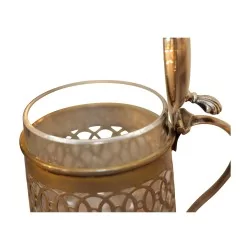 Pot à moutarde en argent 925 (87 gr) avec verre blanc intérieur,