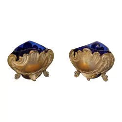 Paire de salière et poivrier en argent 800 (44 gr) avec verre