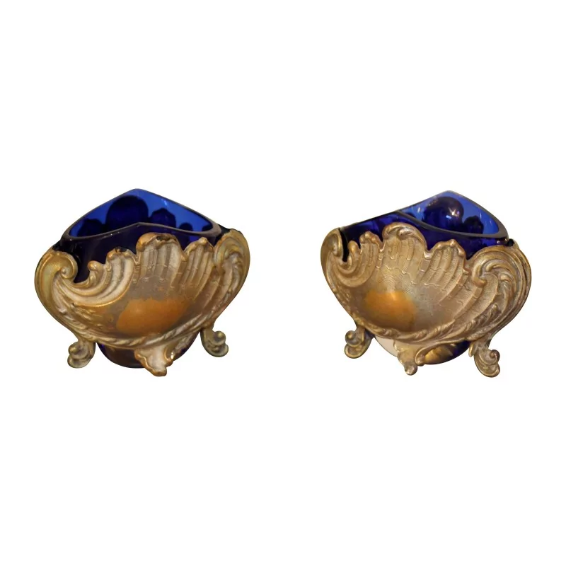 Paire de salière et poivrier en argent 800 (44 gr) avec verre - Moinat - Argenterie