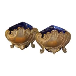 Paire de salière et poivrier en argent 800 (44 gr) avec verre