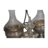 Doppelölkännchen mit original geschliffenen Kristallflaschen, Sockel … - Moinat - Silber