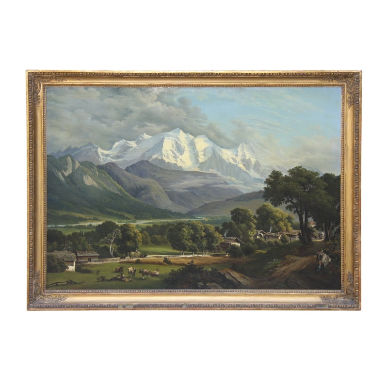 Grand tableau d'une Vue sur le Mont Blanc, huile sur toile, … - Moinat - Tableaux - Paysage