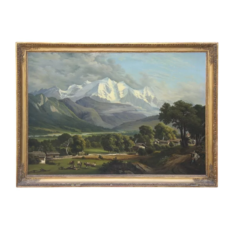 勃朗峰景色的大型画作，布面油画，…… - Moinat - 画 - 景观