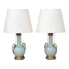 Pair of Empire vases, celadon green color mounted as lamps... - Moinat - Table lamps