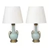 Pair of Empire vases, celadon green color mounted as lamps - Moinat - Table lamps