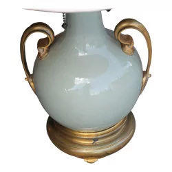 Pair of Empire vases, celadon green color mounted as lamps...
