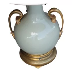 Pair of Empire vases, celadon green color mounted as lamps