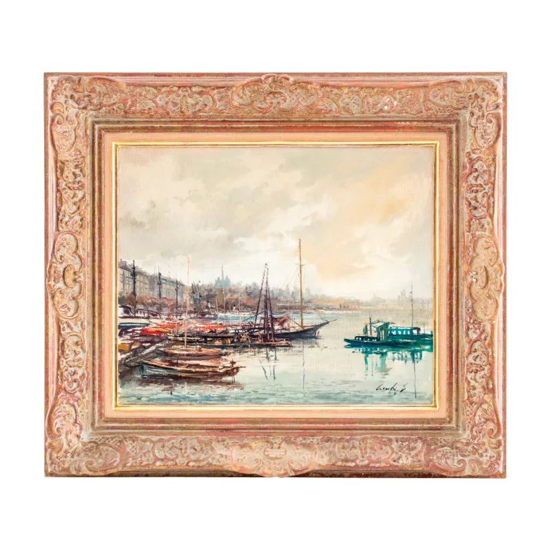 Oil painting on canvas “The black port - Geneva” signed below … - Moinat - VE2022/1