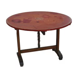 Table de vigneron ronde en chêne avec plateau en cuir, …