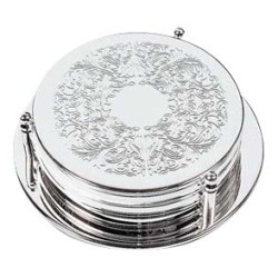 Set de 6 dessous de verre rond en métal argenté.