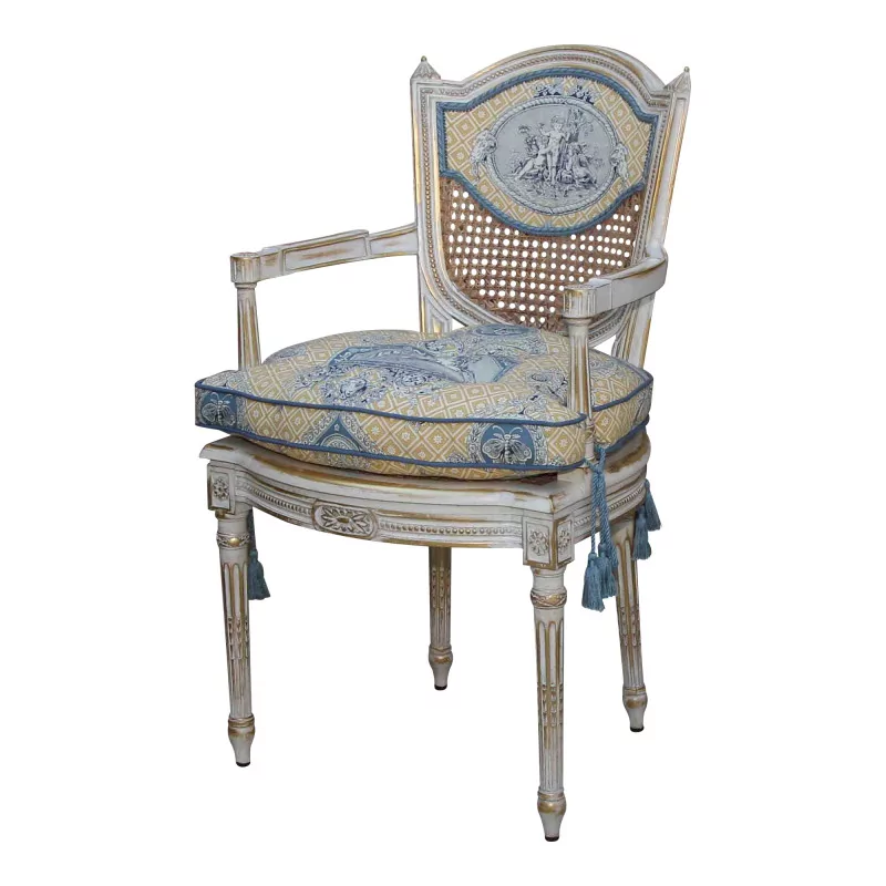 Sessel im Louis XVI-Stil aus geschnitztem Holz, beige und … - Moinat - Armlehnstühle, Sesseln